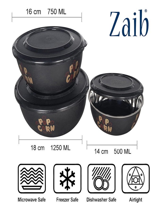 Zaib Microwave Safe Stainless Steel Bowl Set with Lid | Steel Inside Plastic Outside | Stackable Bowls for Snack Serving, Food Storage & Reheating | Multipurpose Kitchen Bowls (Classic Popcorn) - Image 4